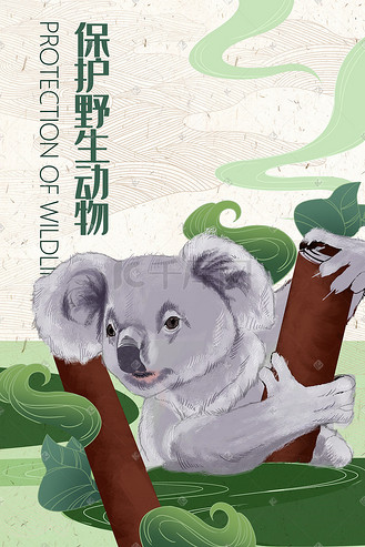 保护野生动物手绘插画
