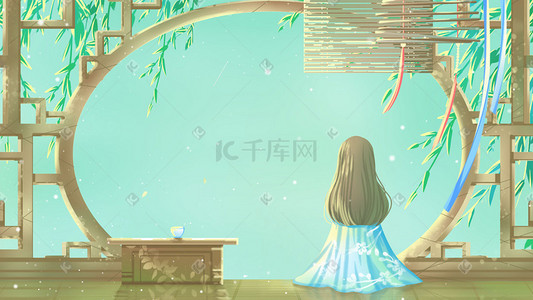 绿色热插画图片_绿色唯美卡通治愈古风夏季夏天夏日配图