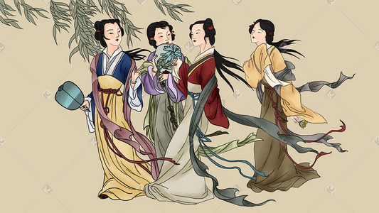 古装古代美女插画图片_中国古风古装美人仕女图