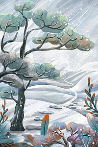 冬天下雪背景插画图片_冬天风景背景通用图
