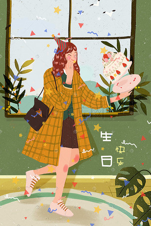 生日少女插画-生日少女配图-千库网