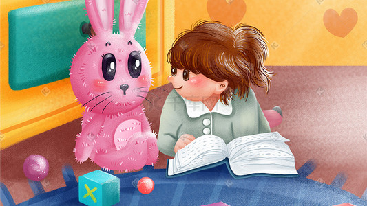 字母logo插画图片_假期孩子居家读书玩具