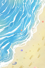 蓝色唯美小清新卡通海水立夏夏季海边配图