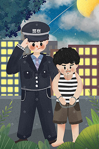 人民警察节插画图片_警察扫黑除恶安全公益打击违法犯罪