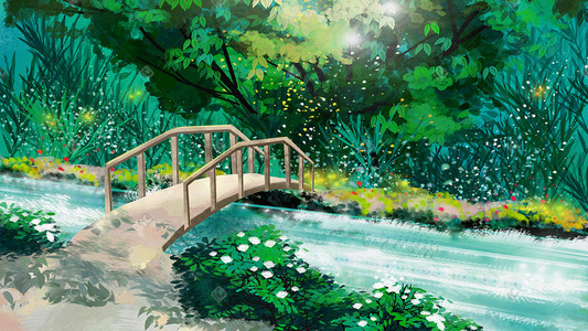 夏天清凉大暑小桥流水背景插图