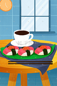 寿司食物插画图片_寿司美食食物特写插画