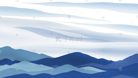 气势插画图片_蓝色系中国风古风大气山脉天空白云天空背景