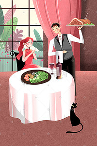 自制火腿肠插画图片_红色系卡通手绘风美食火腿肉配图