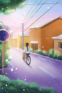 下雪街景插画图片_大雪二十四节气街道雪景