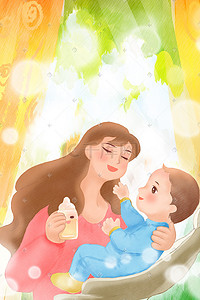 母婴年中大促插画图片_母婴妈妈给孩子喂奶粉