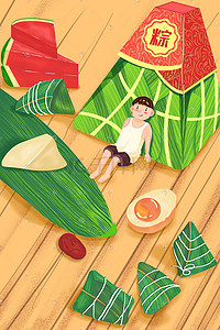 手绘美食粽子插画图片_端午节粽子传统习俗端午
