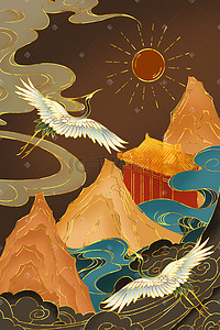 西藏插画图片_描金国潮手绘插画国潮