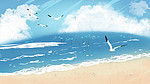 夏天清新唯美海沙滩海浪天空蓝天云插画背景