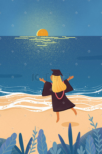 毕业季大学生致青春海边日出高考