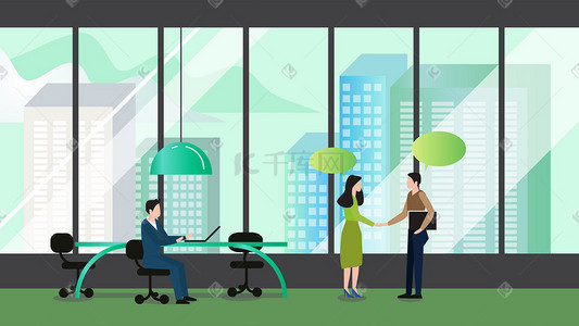 增强客户智能插画图片_扁平风格会议室办公室开会客户插画背景
