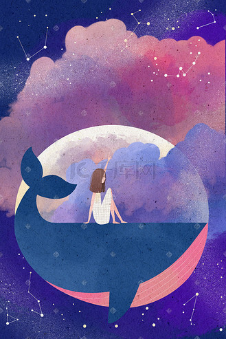 插画唯美星空少女和鲸鱼同游个人vip和企业vip免费下载插画唯美梦幻