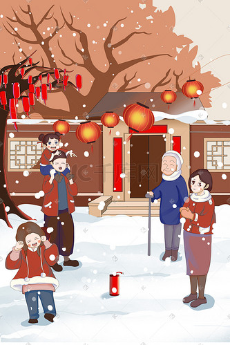 喜庆扁平风过年放鞭炮除夕插画