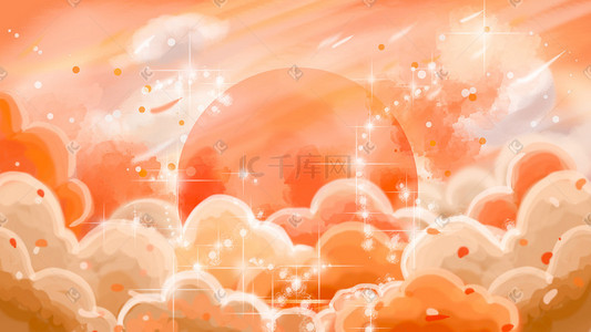 太阳内核插画图片_唯美治愈国潮祥云天空太阳云朵背景