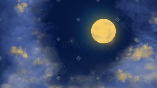 天空插画图片_天空蓝天夜晚月亮云星空扁平插画背景