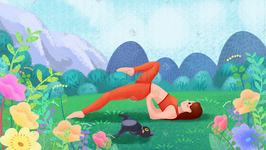 瑜伽健身女孩插画图片_运动健身之瑜伽插画