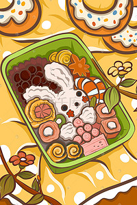 饭盒便当插画图片_美食食物便当卡通插画