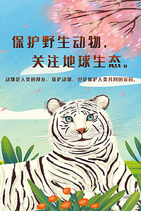 虎耳草属植物手绘插画图片_保护动物之白虎风景