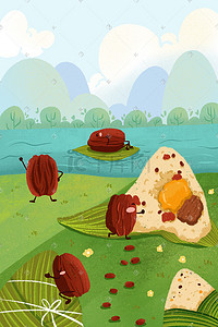 勺子里的红豆插画图片_端午节粽子红枣红豆端午