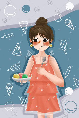 吃冰激凌女孩图片素材_夏天夏季女孩吃冰激凌清凉夏至初夏大暑
