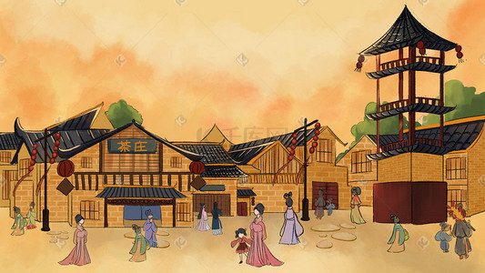 中国风茶庄街道商业文化