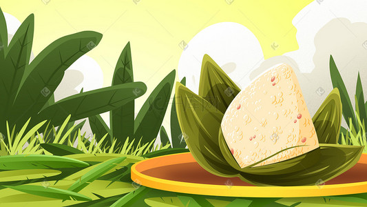 绿色食物插画图片_绿色矢量扁平端午节粽子端午