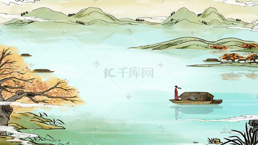 看江山如此多娇插画图片_中国风水墨画山河江山图淡雅风景背景