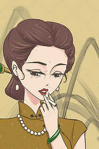 乱丢香烟插画图片_创意民国女人香烟手绘插图