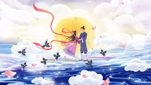 牛郎织女线稿插画-牛郎织女线稿配图-千库网