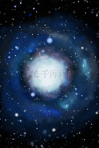 环形山地表插画图片_深蓝色唯美卡通星云发光星系宇宙星光配图