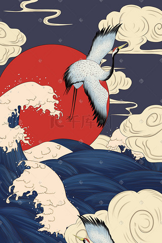 浮世绘风格日本海潮通用插画