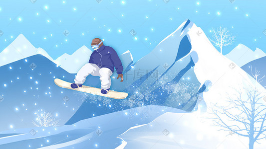 滑雪线稿插画图片_冬季大雪插画滑雪运动