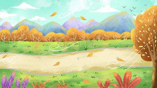 美丽的国王湖插画图片_秋天的美丽小清新景色