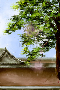 中国院落插画图片_古风建筑中国风明清建筑古风场景园林背景
