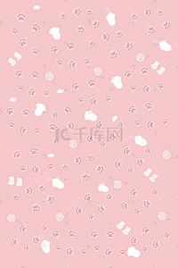 雪上上的脚印插画图片_粉色系可爱软萌猫爪背景