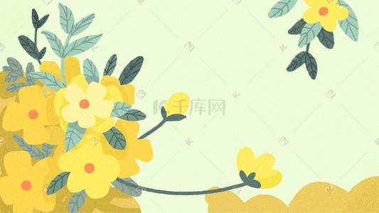 枝叶无缝插画图片_黄色系清新唯美鲜花花丛花朵枝叶植物背景