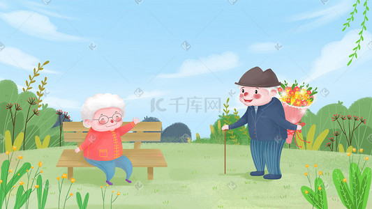 夫妻对拜插画图片_520情侣情人节老夫妻