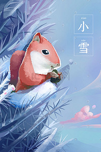 坚果拟人插画图片_小雪后晴空下在松树上吃坚果的松鼠