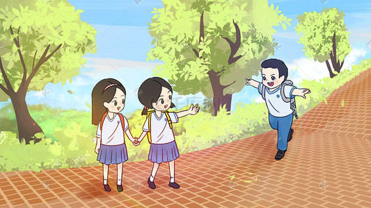 小学生插画图片_六一小学生快乐开心上学六一