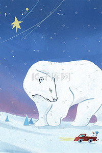 北极狼画插画图片_小雪大雪冬天下雪雪花北极