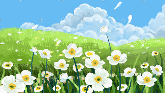春暖花开为美而来插画图片_春暖花开场景背景