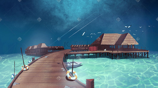 防溺水插图插画图片_海上极光色彩对比主题插图