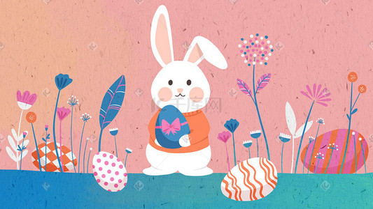 彩蛋射击插画图片_可爱复活节兔子和彩蛋