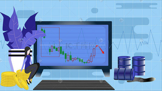 股市股市插画图片_金融市场股市原油K线熔断AI矢量插画