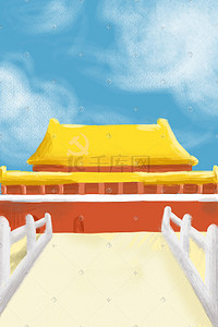 古风城楼插画图片_蓝色系中国风天安门城楼背景