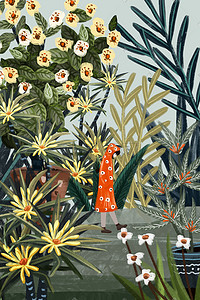 复古植物插画图片_复古风景手绘背景
